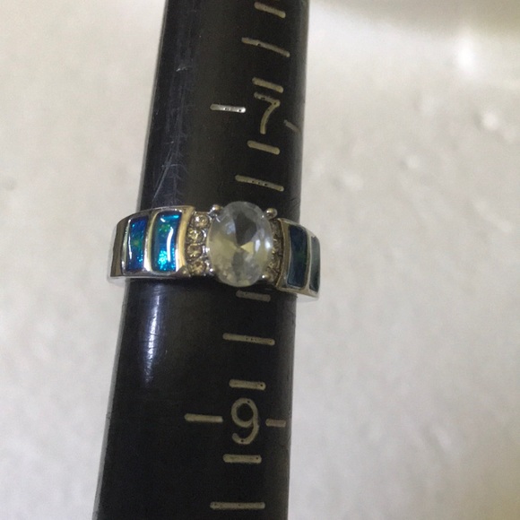 925 inlay fire opal whit sapphire ring - Picture 5 of 5